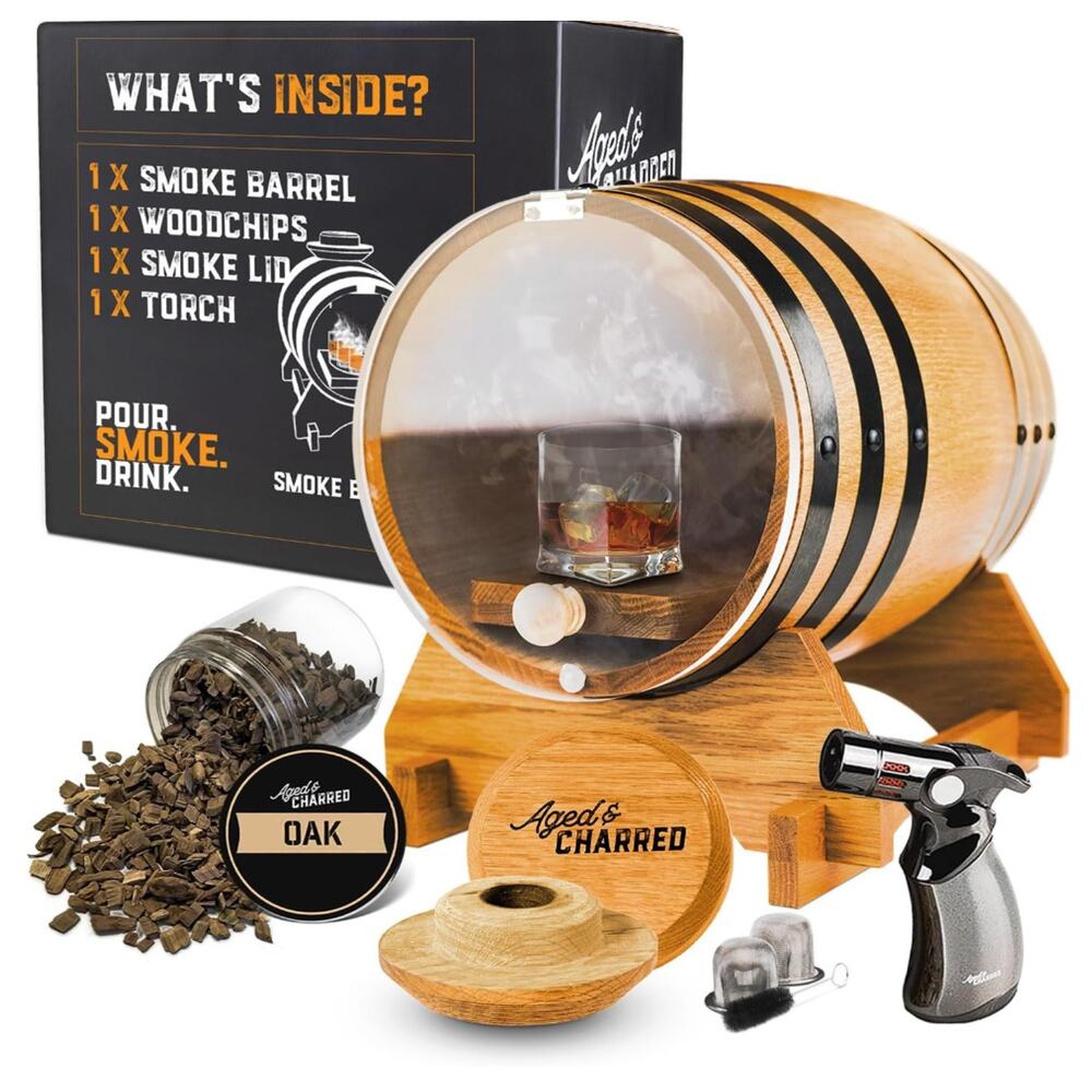 Cocktail Smoker Kit Old Fashioned Oak Barrel Whiskey Bourbon Gifts for Men NEW
